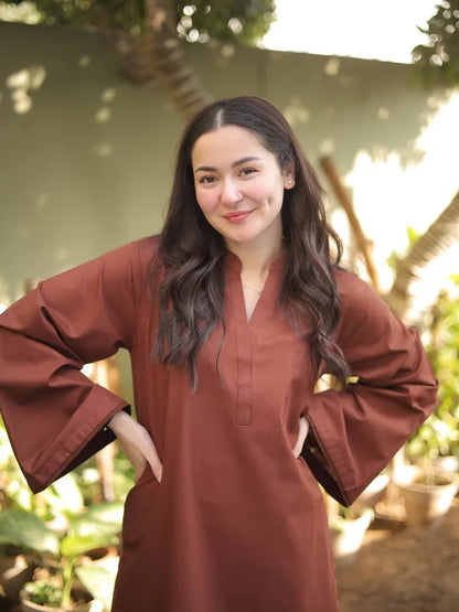 Hearts Chocolate (Stitched 2 Pcs) Premium Stone Linen