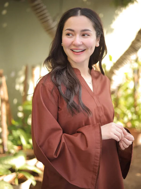 Hearts Chocolate (Stitched 2 Pcs) Premium Stone Linen