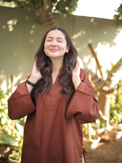 Hearts Chocolate (Stitched 2 Pcs) Premium Stone Linen